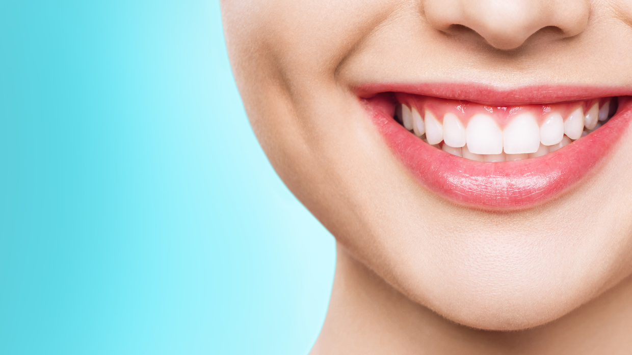 closeup of smile with white healthy teeth